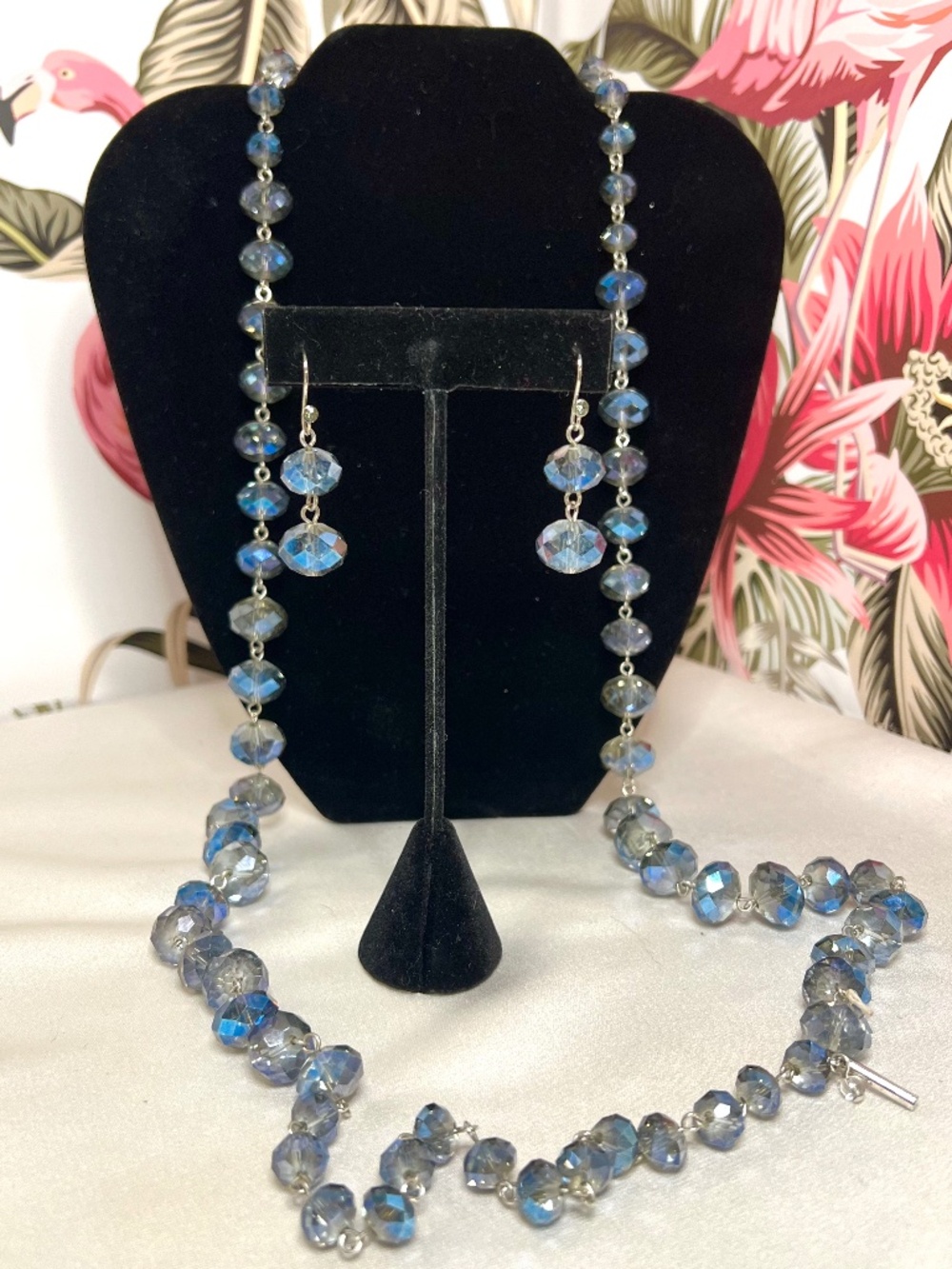 Kenneth Cole New York Smokey Blue Crystal Necklace Earrings Set